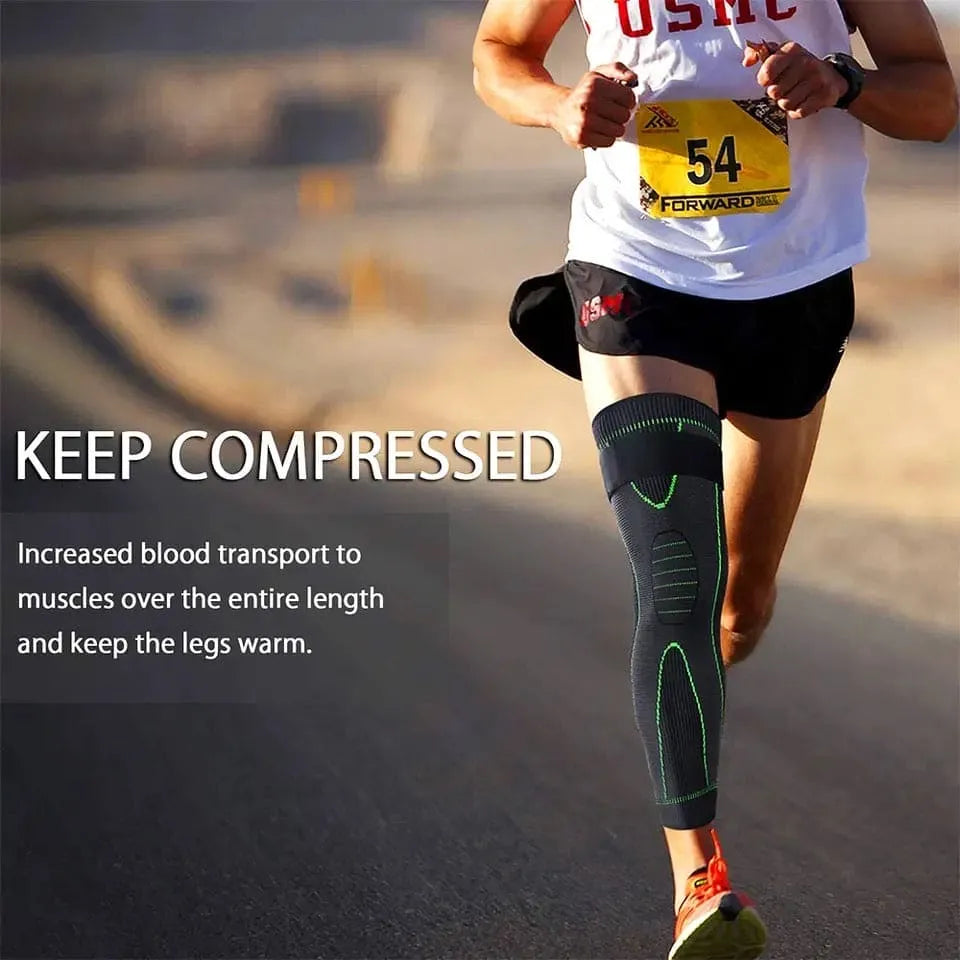 Compression Knee Pad with Strap – Full Leg Sleeve for Arthritis Relief, Running & Gym Sports, Elastic Warm Brace with Self-Heating Support 1 pcs